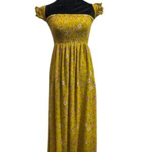 Forever 21 Summer Mustard Floral Of Shoulders Maxi Dress Women's Small